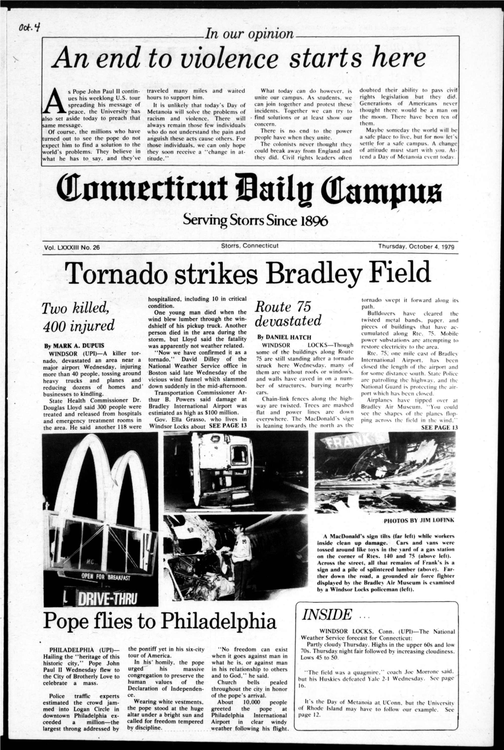 An End to Violence Starts Here Tornado Strikes Bradley Field