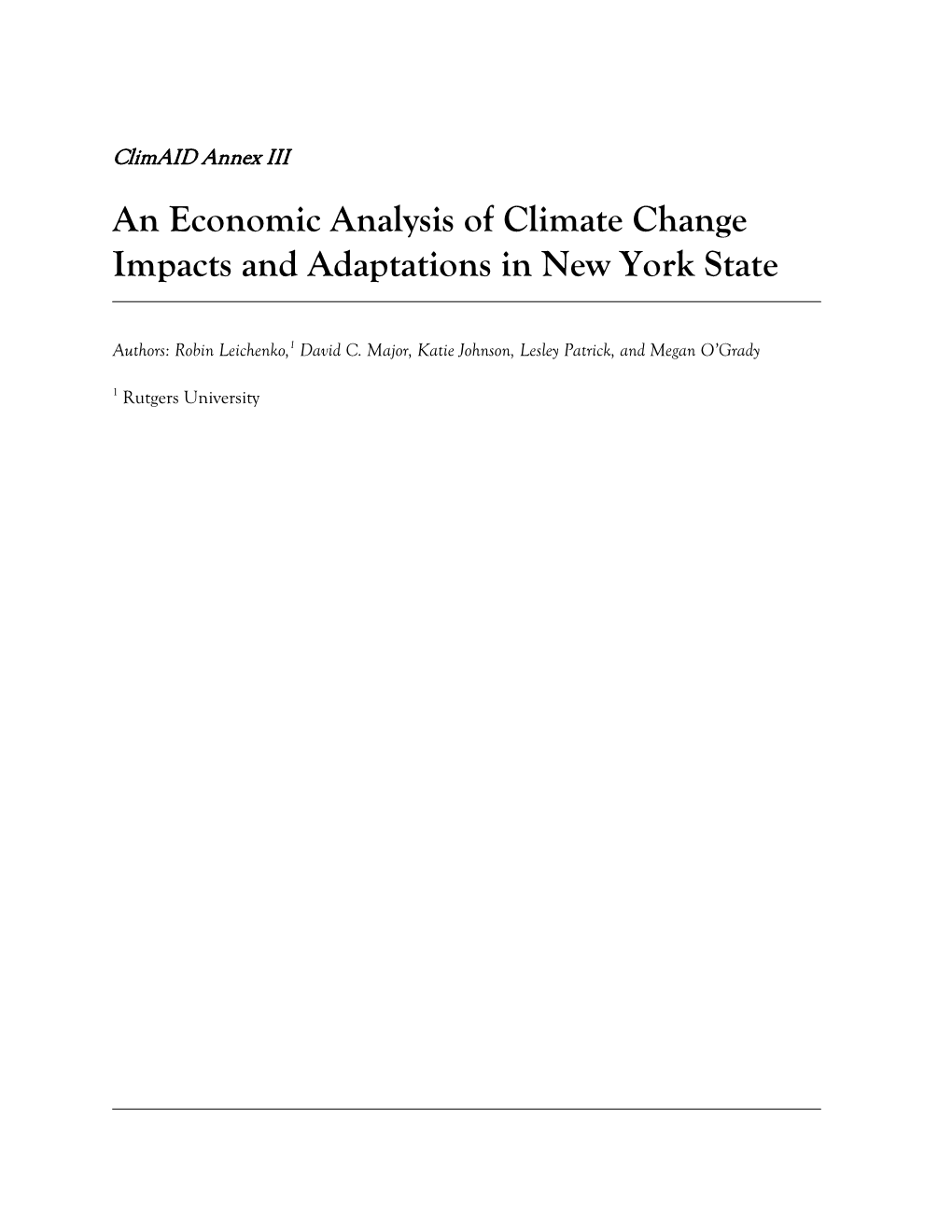 An Economic Analysis of Climate Change Impacts and Adaptations in New York State