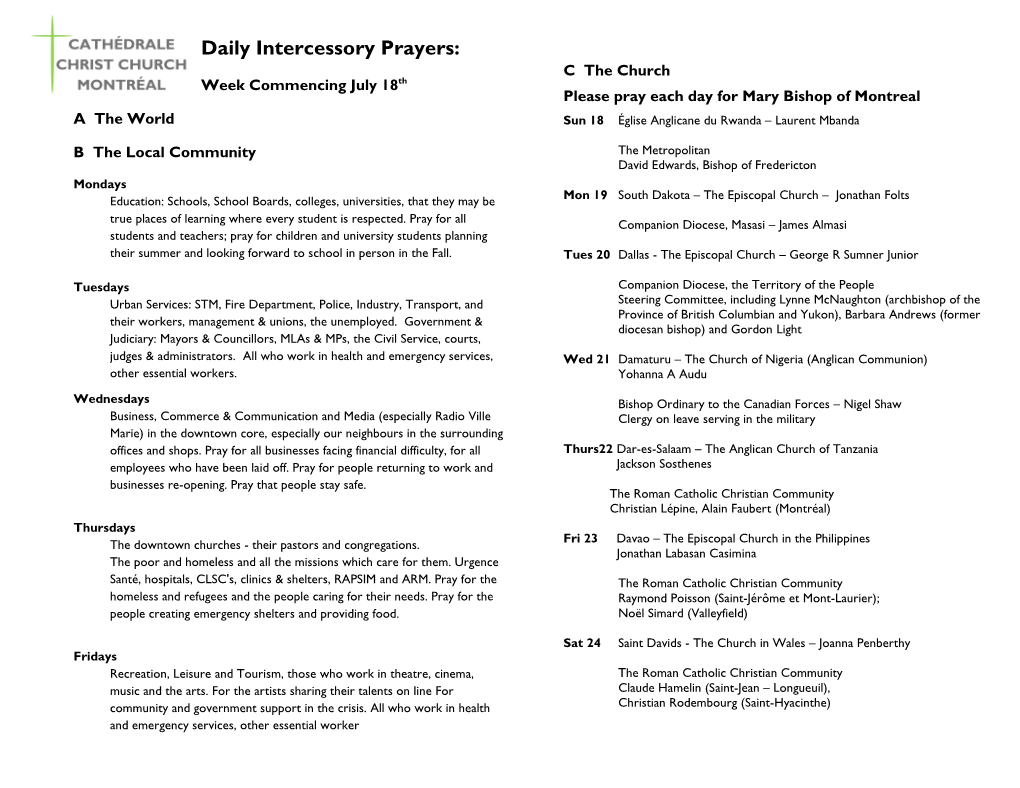 Daily Intercessory Prayers