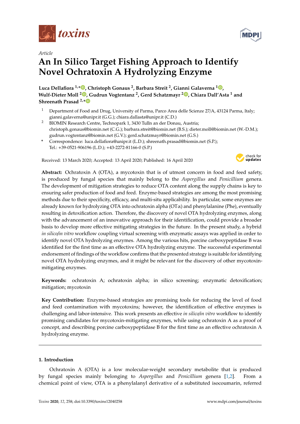 An in Silico Target Fishing Approach to Identify Novel Ochratoxin a Hydrolyzing Enzyme