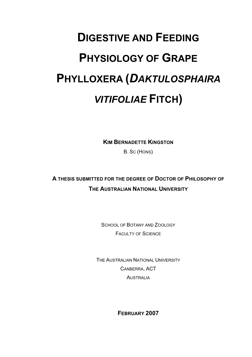 Digestive and Feeding Physiology of Grape Phylloxera (Daktulosphaira