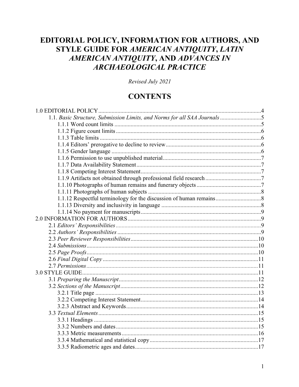 Style Guide for American Antiquity, Latin American Antiquity, and Advances in Archaeological Practice