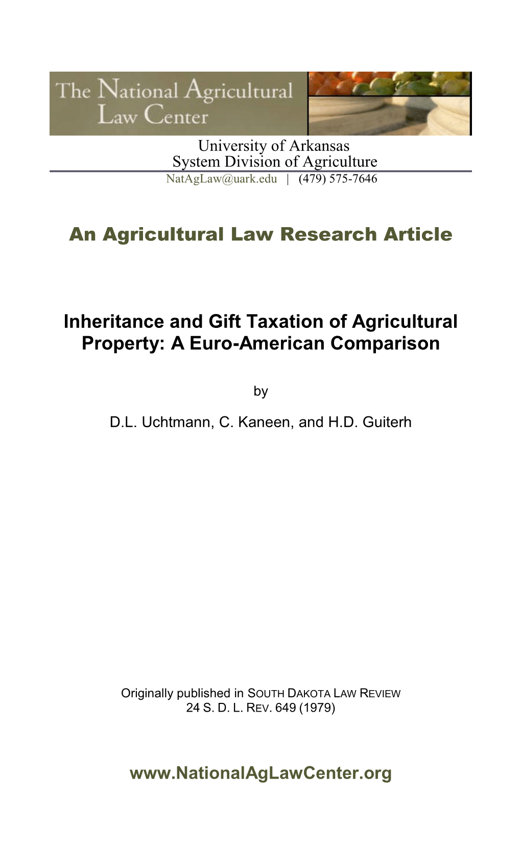 An Agricultural Law Research Article Inheritance and Gift Taxation Of