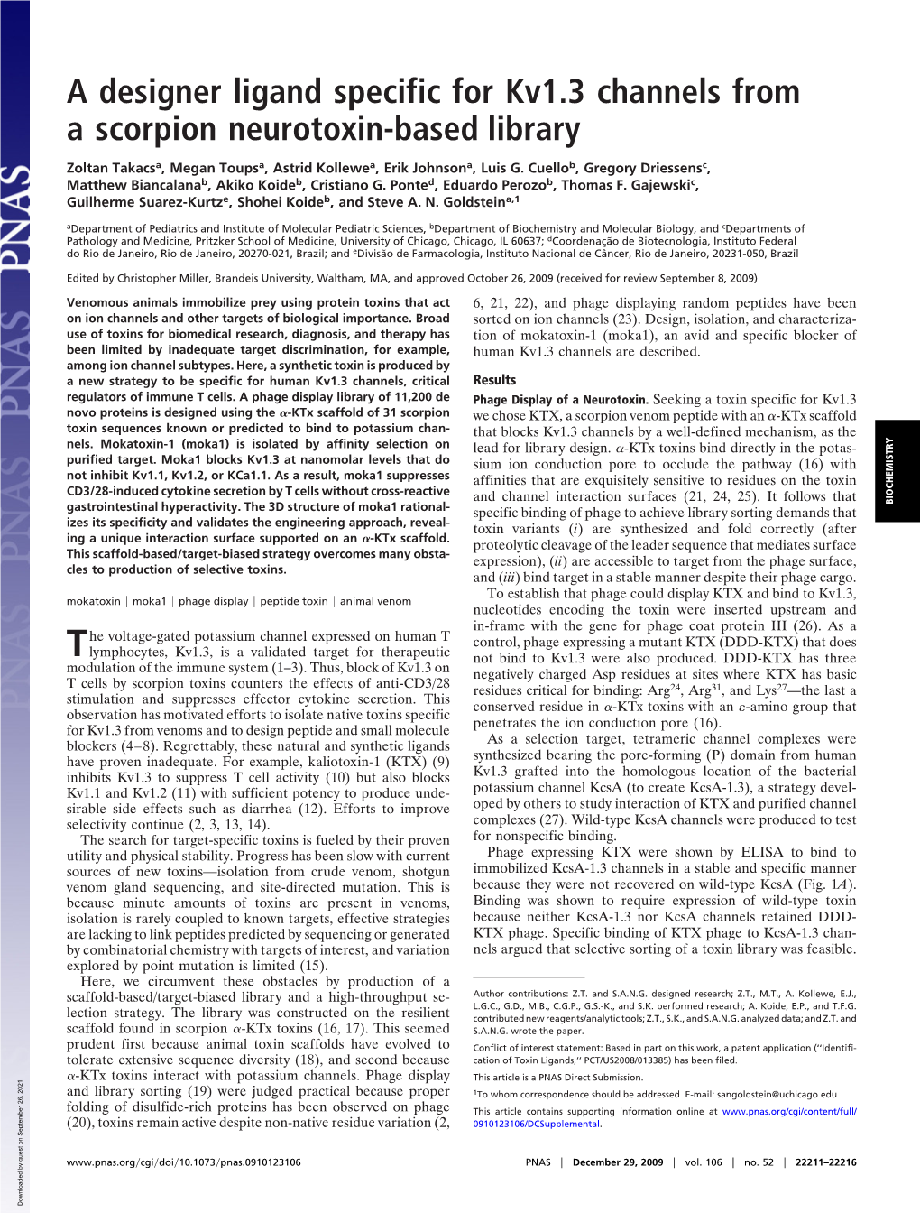 A Designer Ligand Specific for Kv1.3 Channels from a Scorpion Neurotoxin-Based Library