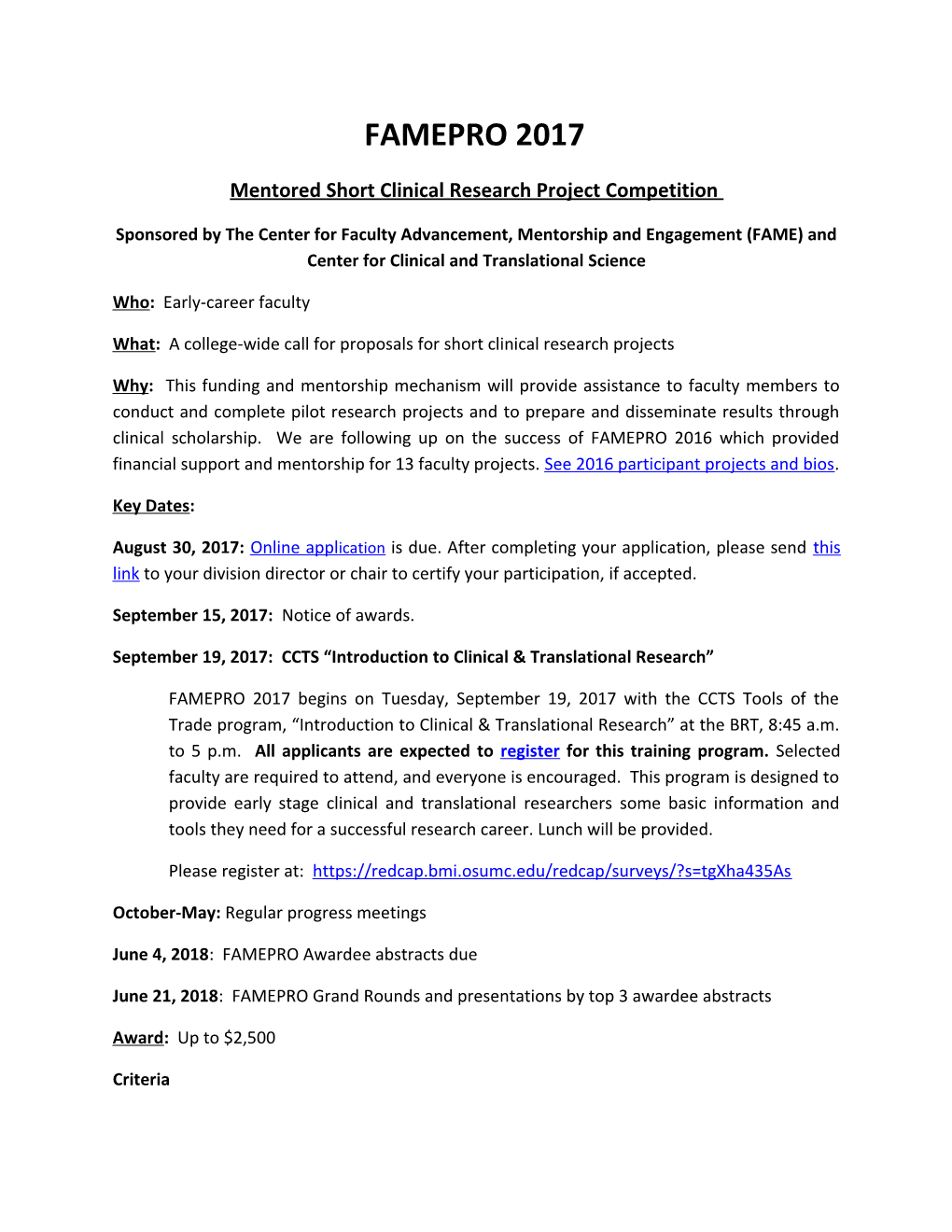 Mentored Short Clinical Research Project Competition