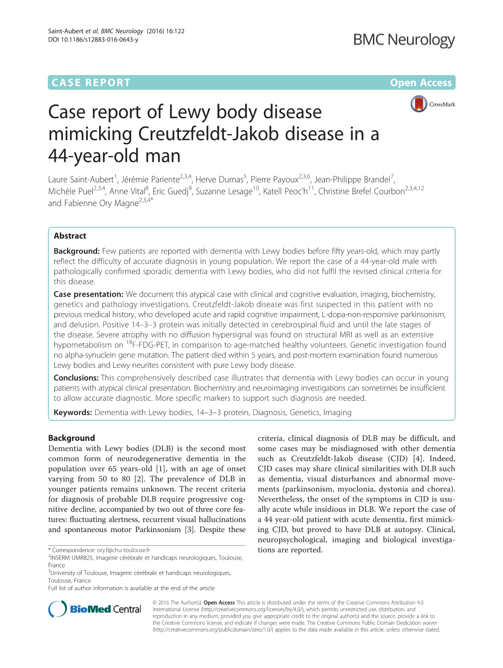 Case Report of Lewy Body Disease Mimicking Creutzfeldt-Jakob