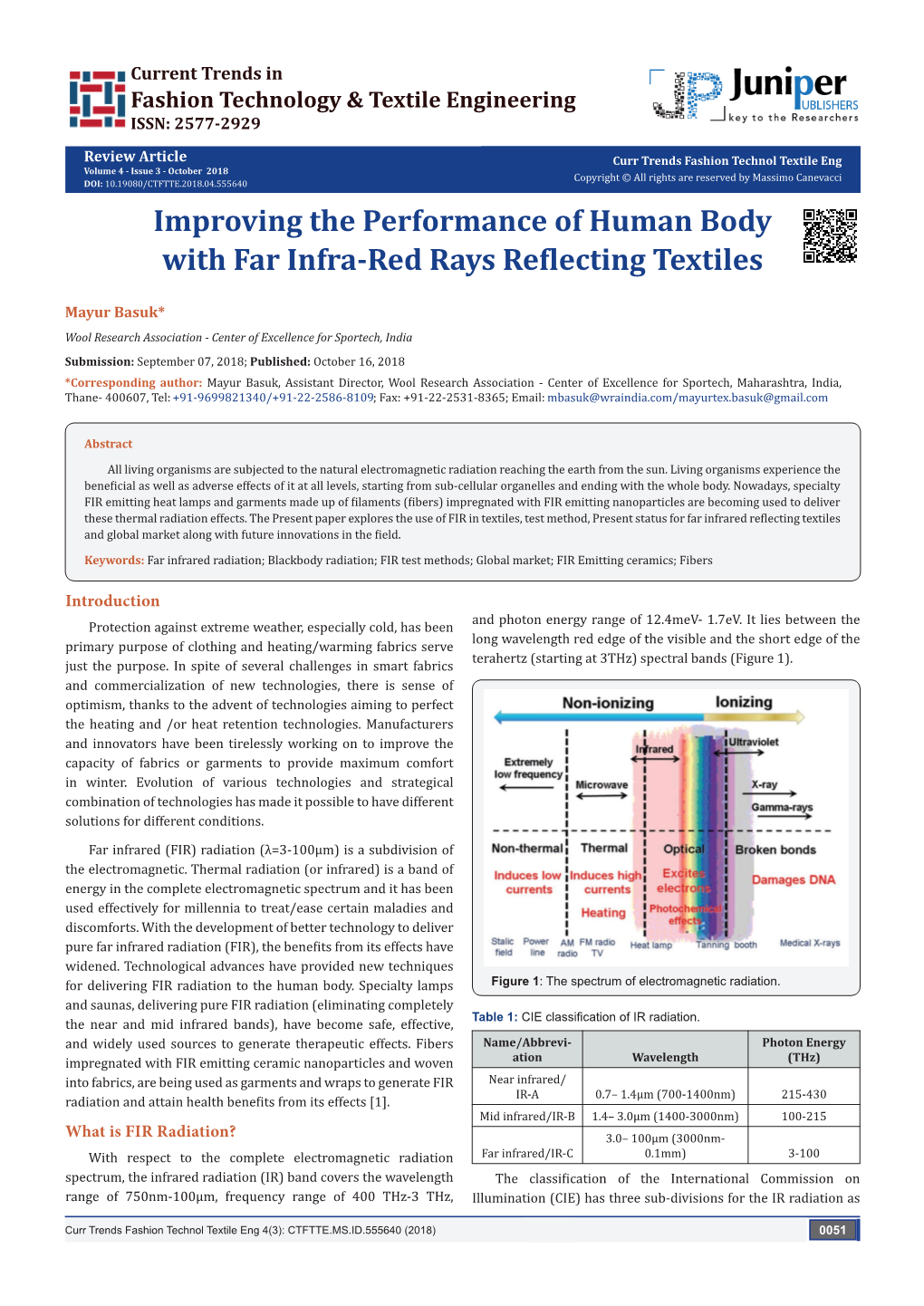 Improving the Performance of Human Body with Far Infra-Red Rays Reflecting Textiles