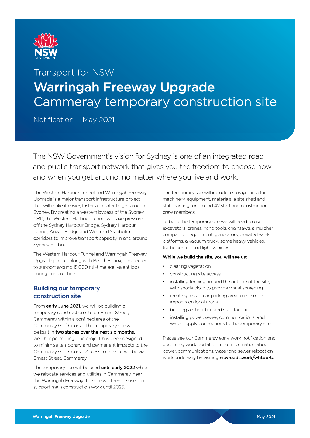 Warringah Freeway Upgrade Cammeray Temporary Construction Site