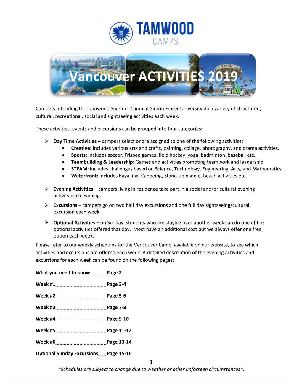 Camp Activity Descriptions