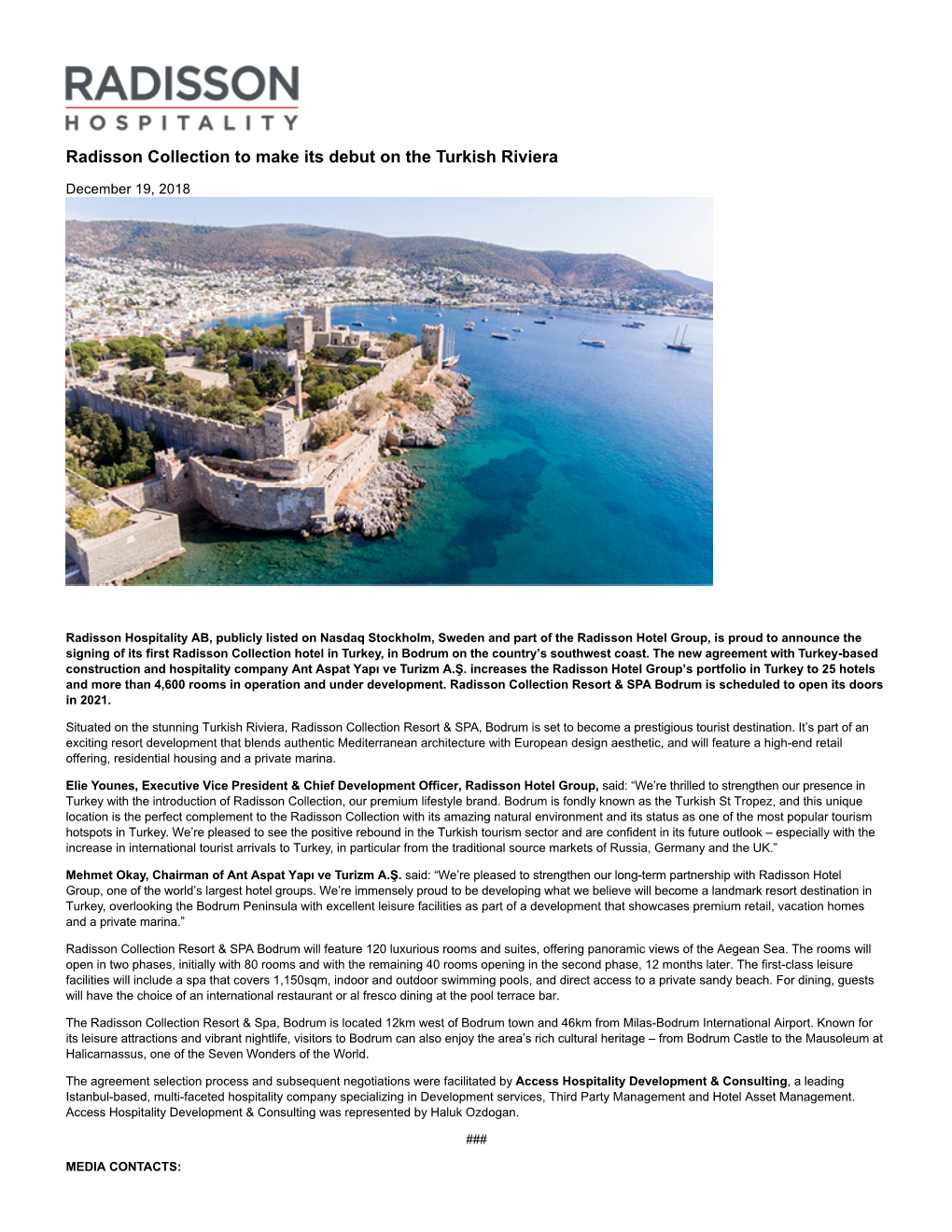 Radisson Collection to Make Its Debut on the Turkish Riviera