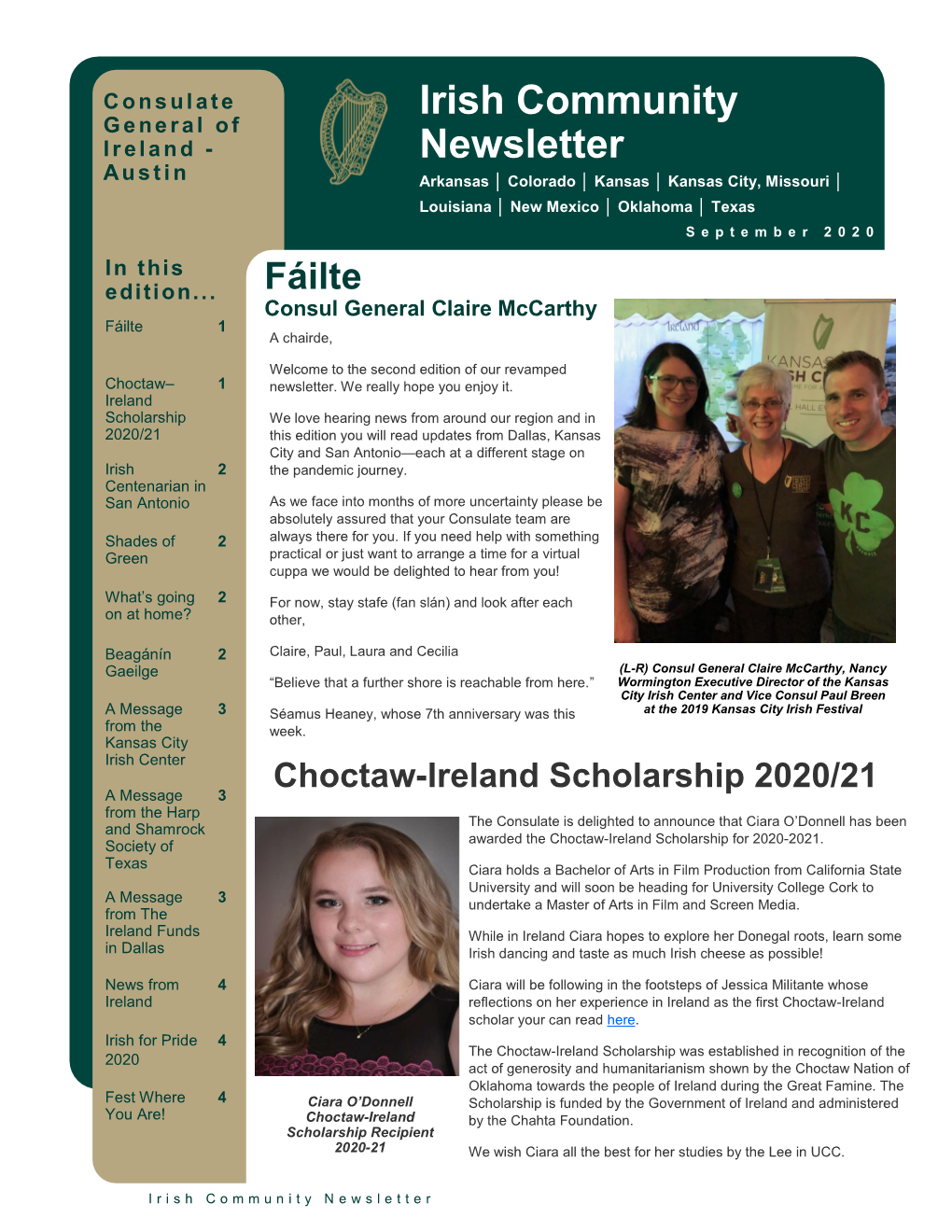 Irish Community Newsletter – September 2020