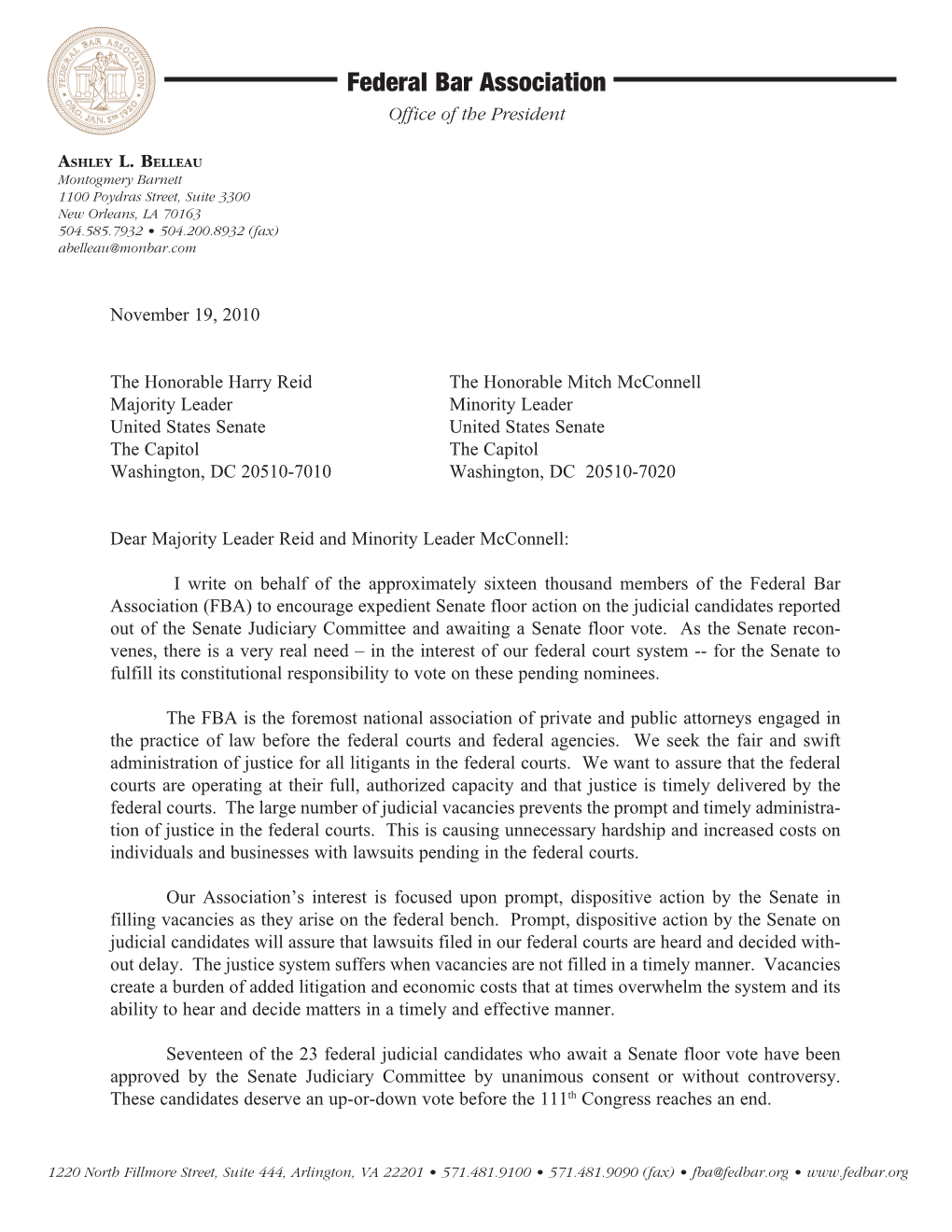 Federal Bar Association Letter