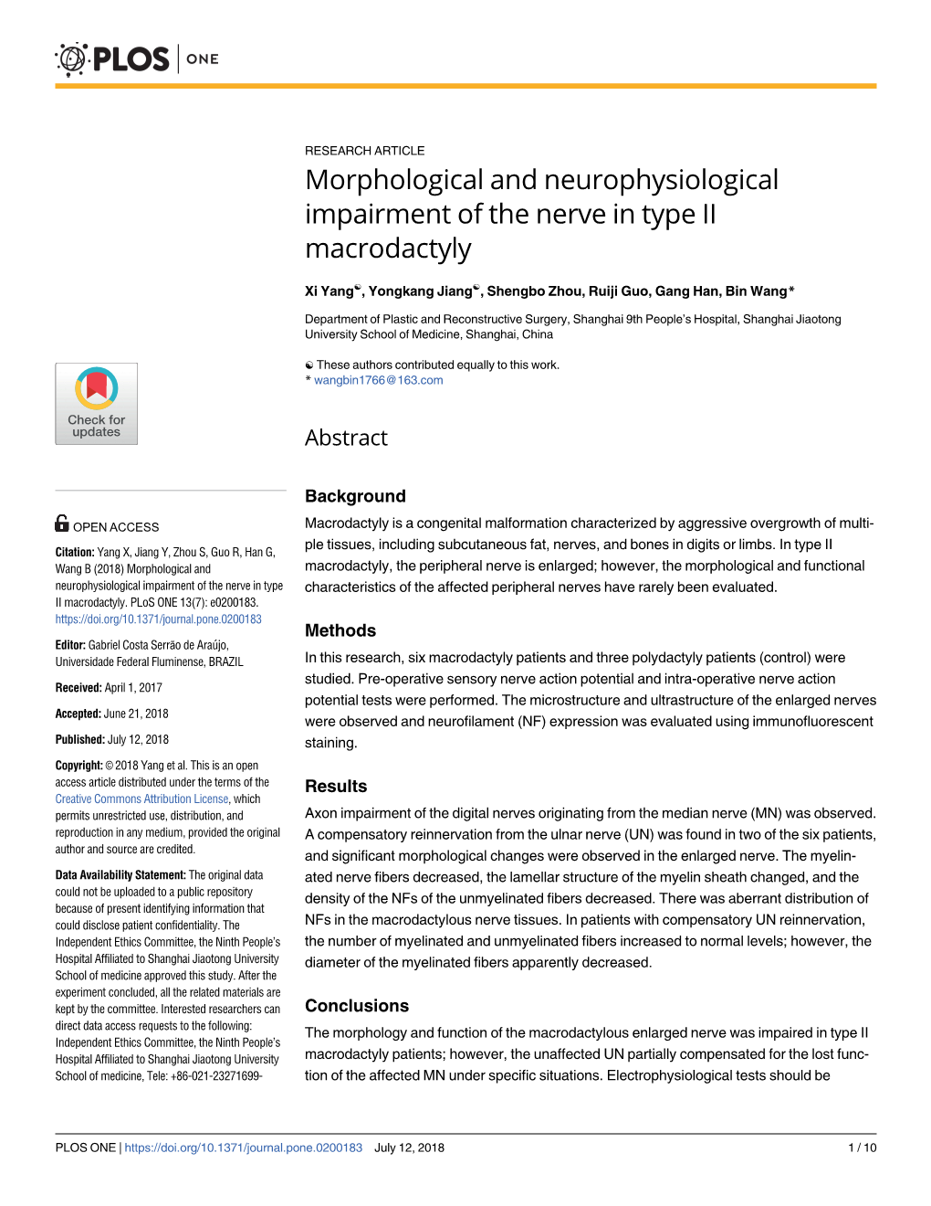 Morphological and Neurophysiological Impairment of the Nerve in Type II Macrodactyly