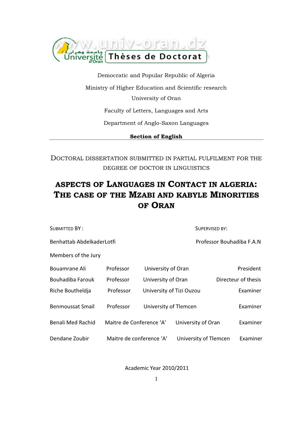 Aspects of Languages in Contact in Algeria: the Case of the Mzabi and Kabyle Minorities of Oran