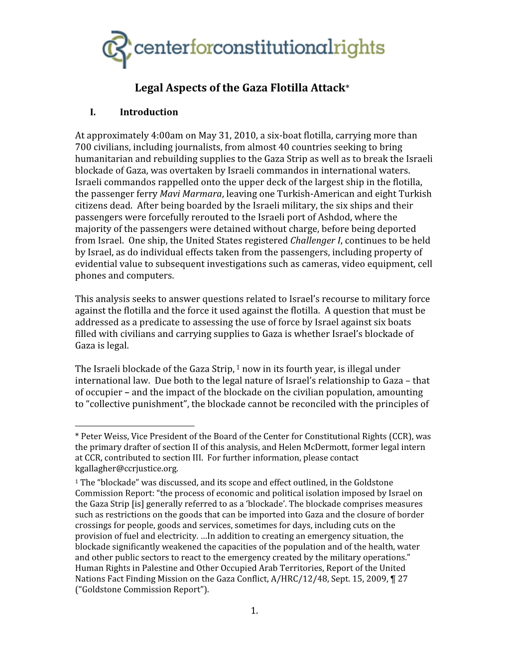 Legal Aspects of the Gaza Flotilla Attack*