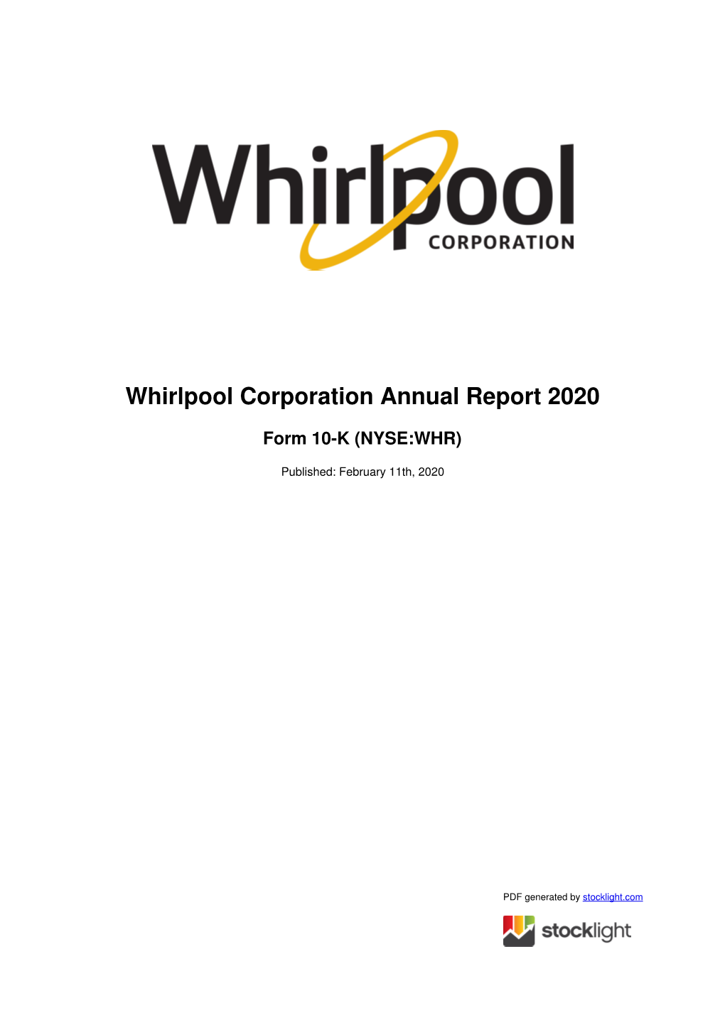 Whirlpool Corporation Annual Report 2020