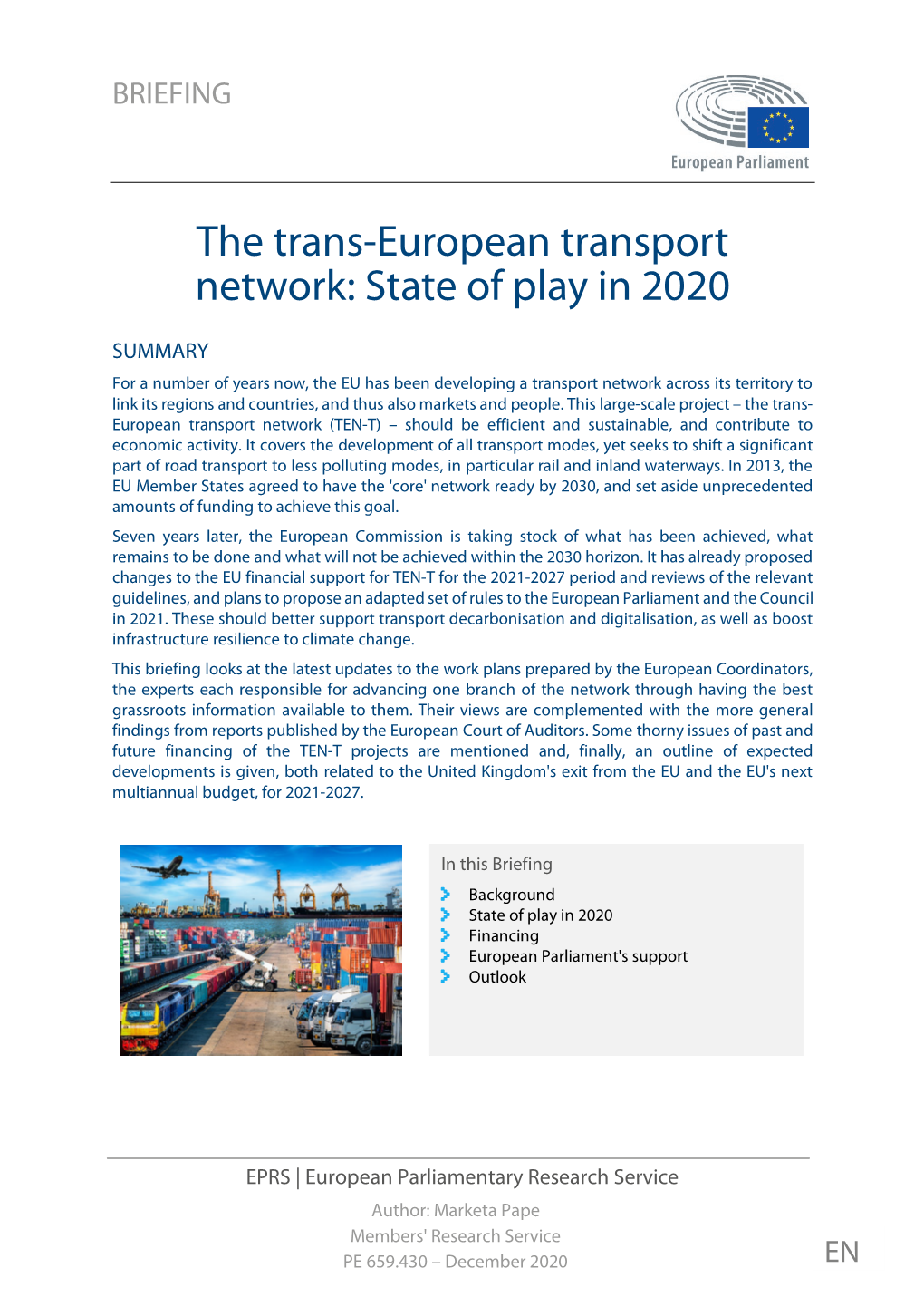 The Trans-European Transport Network: State of Play in 2020