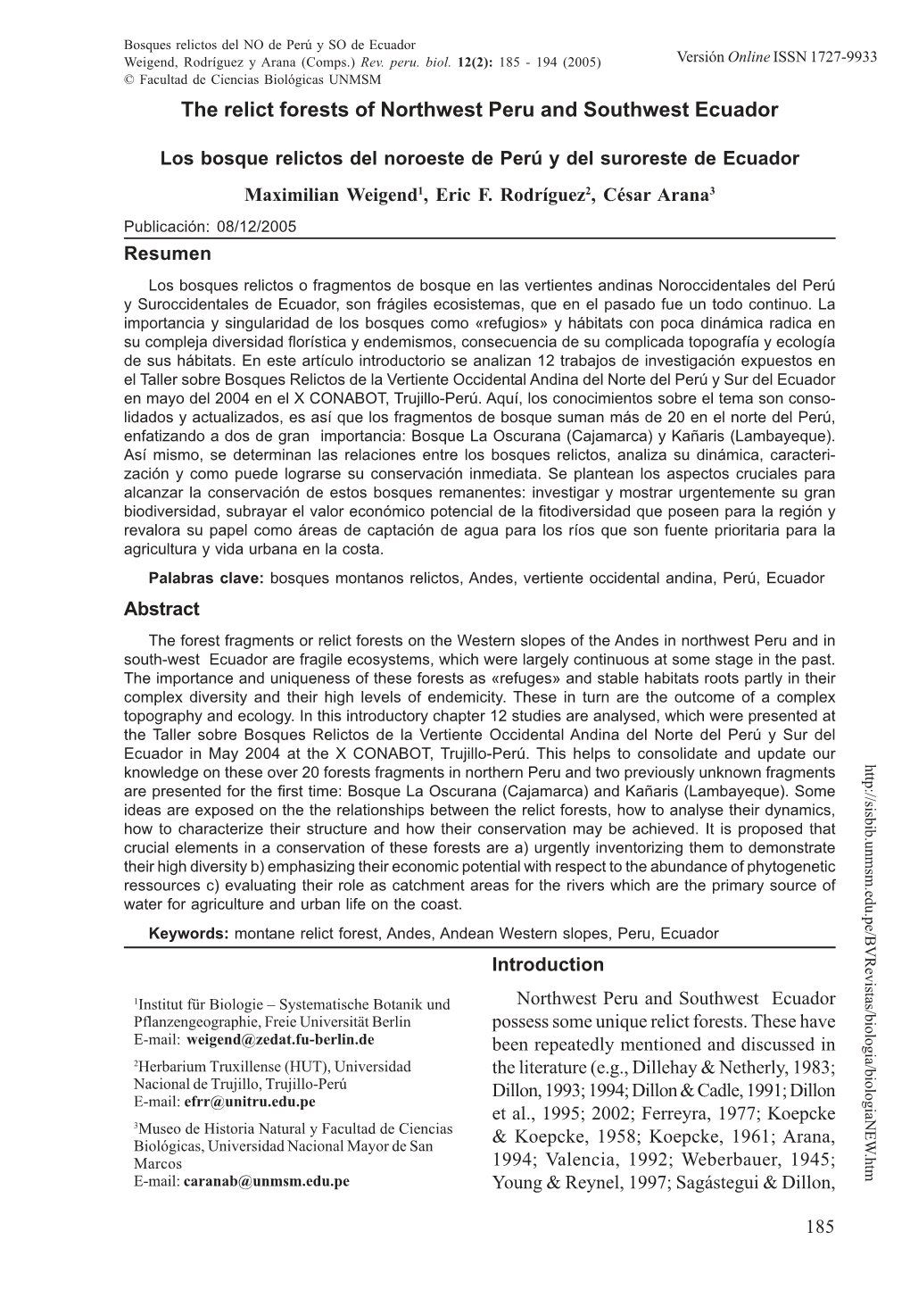 The Relict Forests of Northwest Peru and Southwest Ecuador