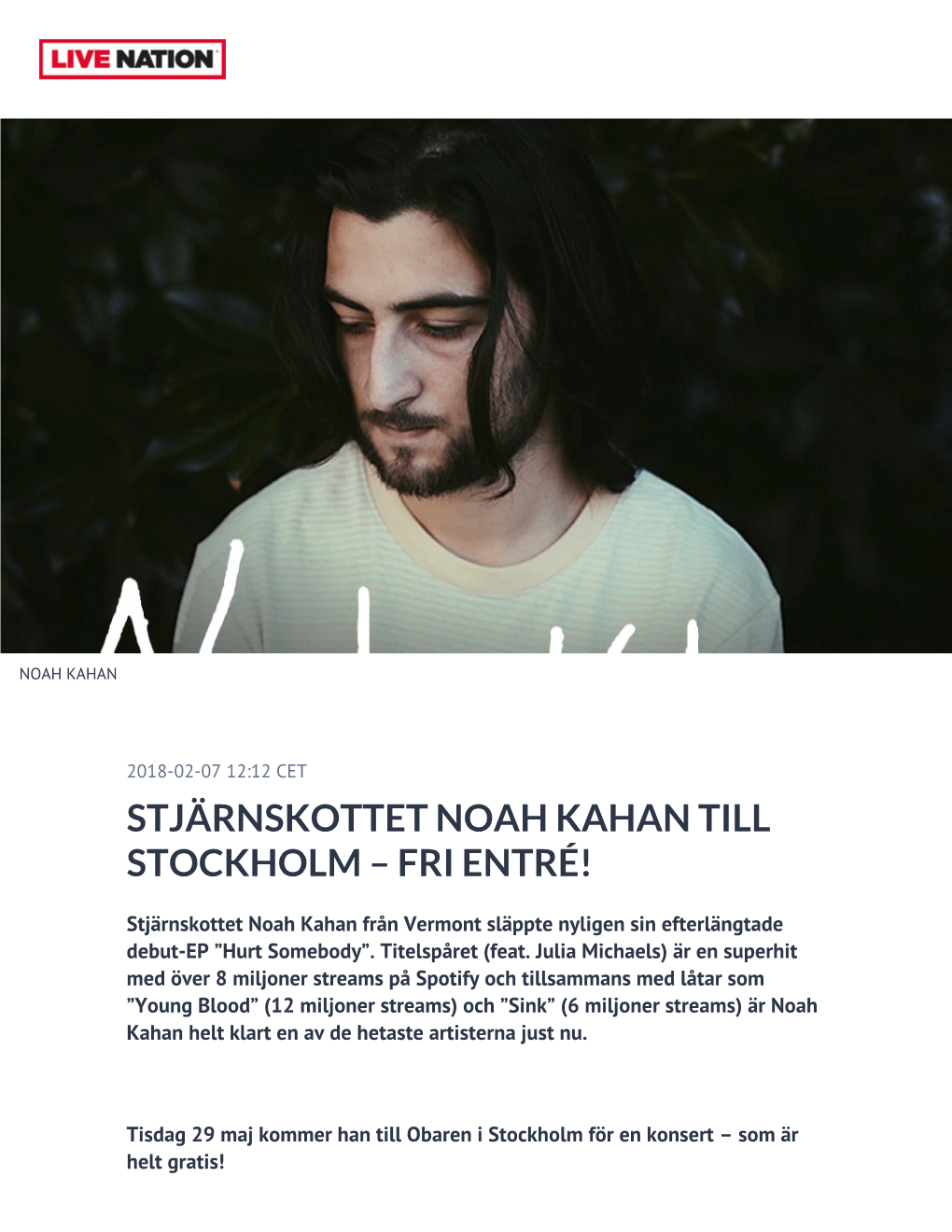 Stjärnskottet Noah Kahan Till Stockholm – Fri Entré!