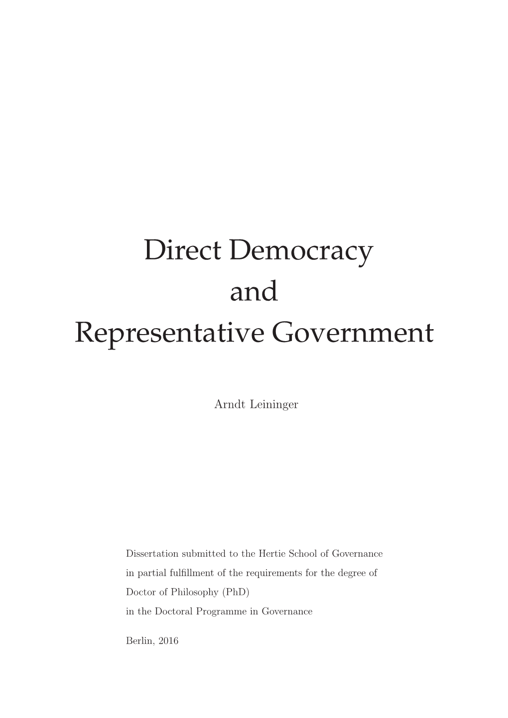 Direct Democracy and Representative Government