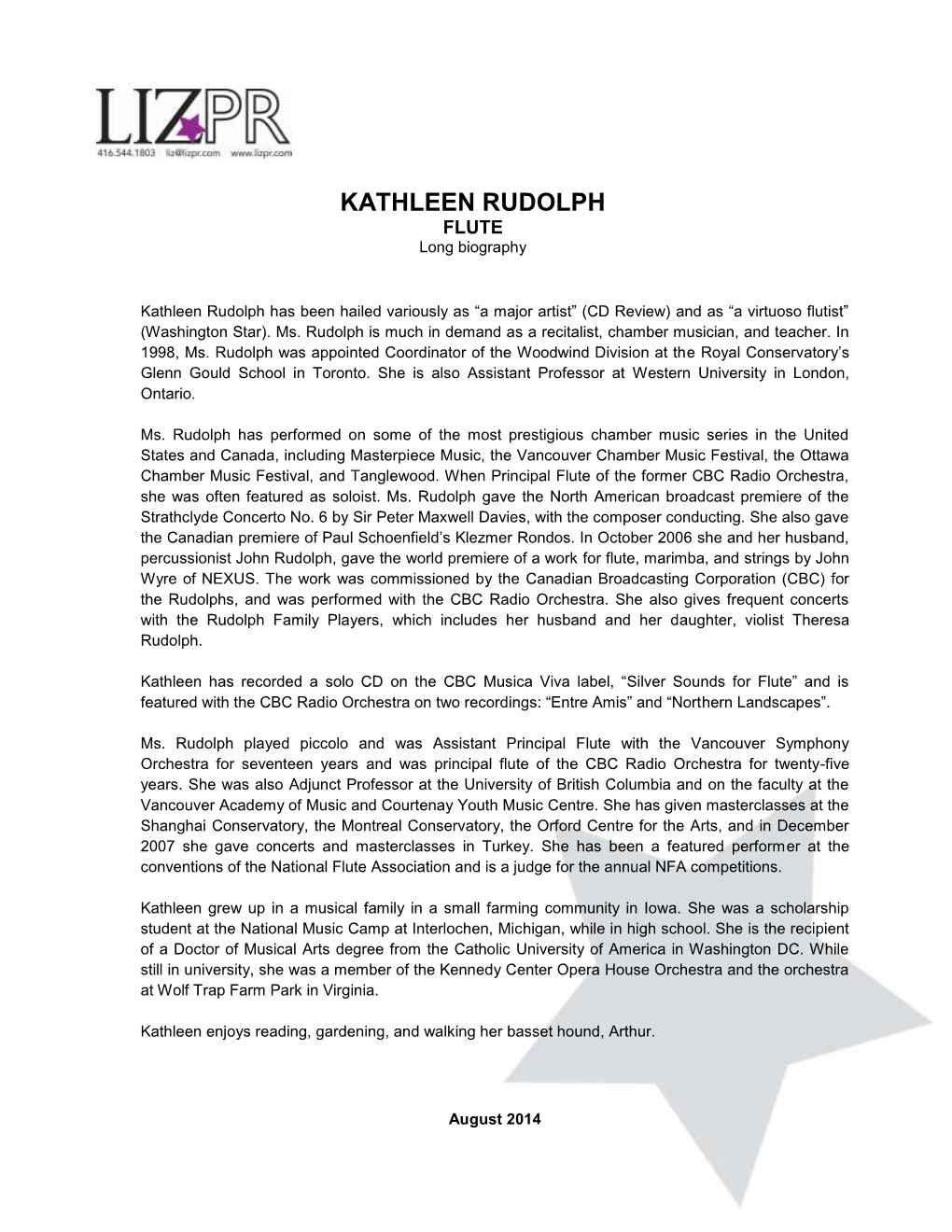 KATHLEEN RUDOLPH FLUTE Long Biography