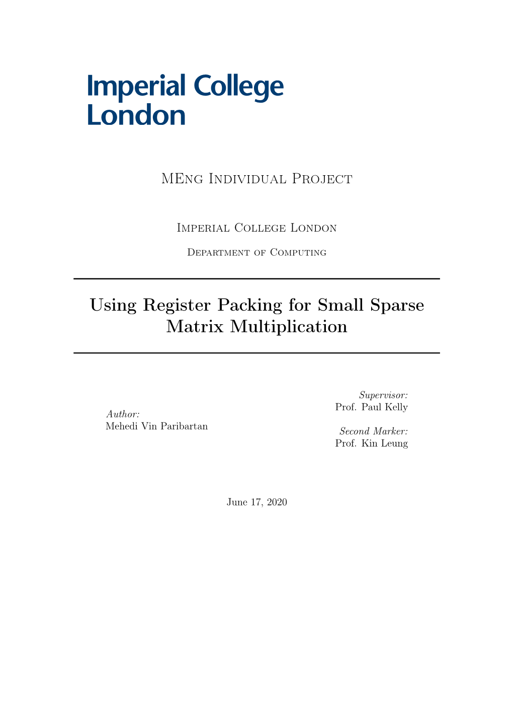 Using Register Packing for Small Sparse Matrix Multiplication