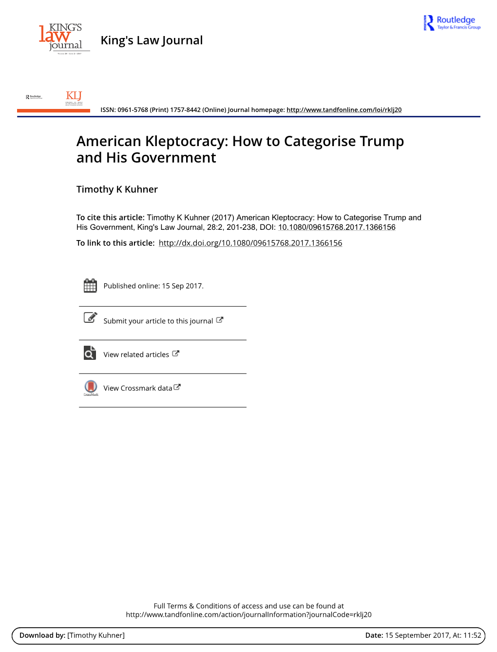 American Kleptocracy: How to Categorise Trump and His Government