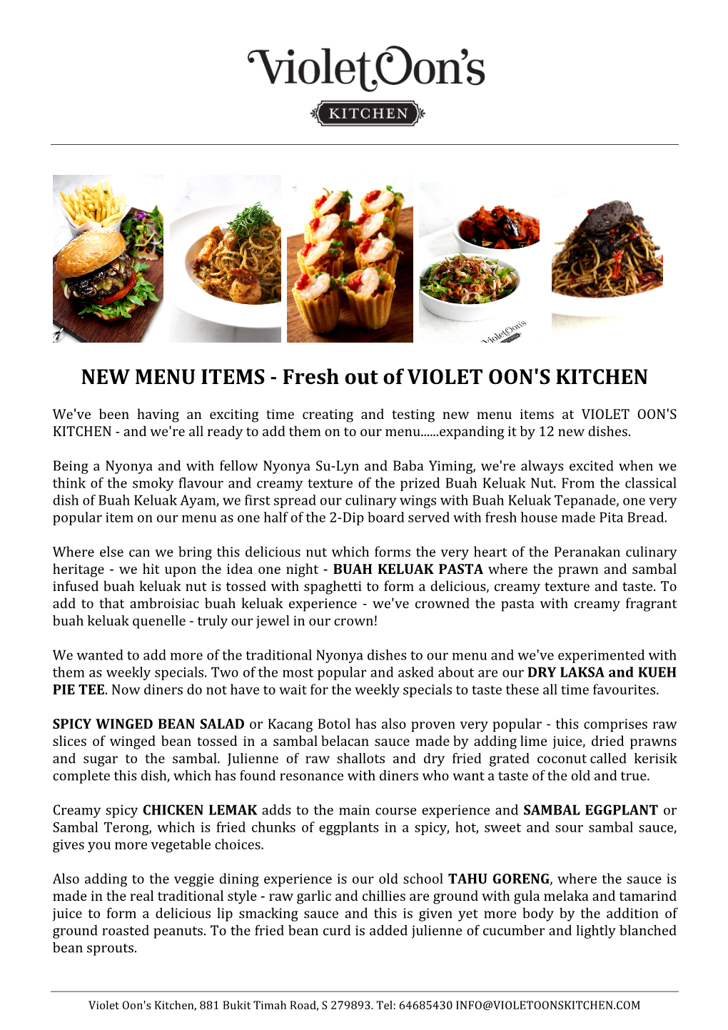 NEW MENU ITEMS - Fresh out of VIOLET OON's KITCHEN