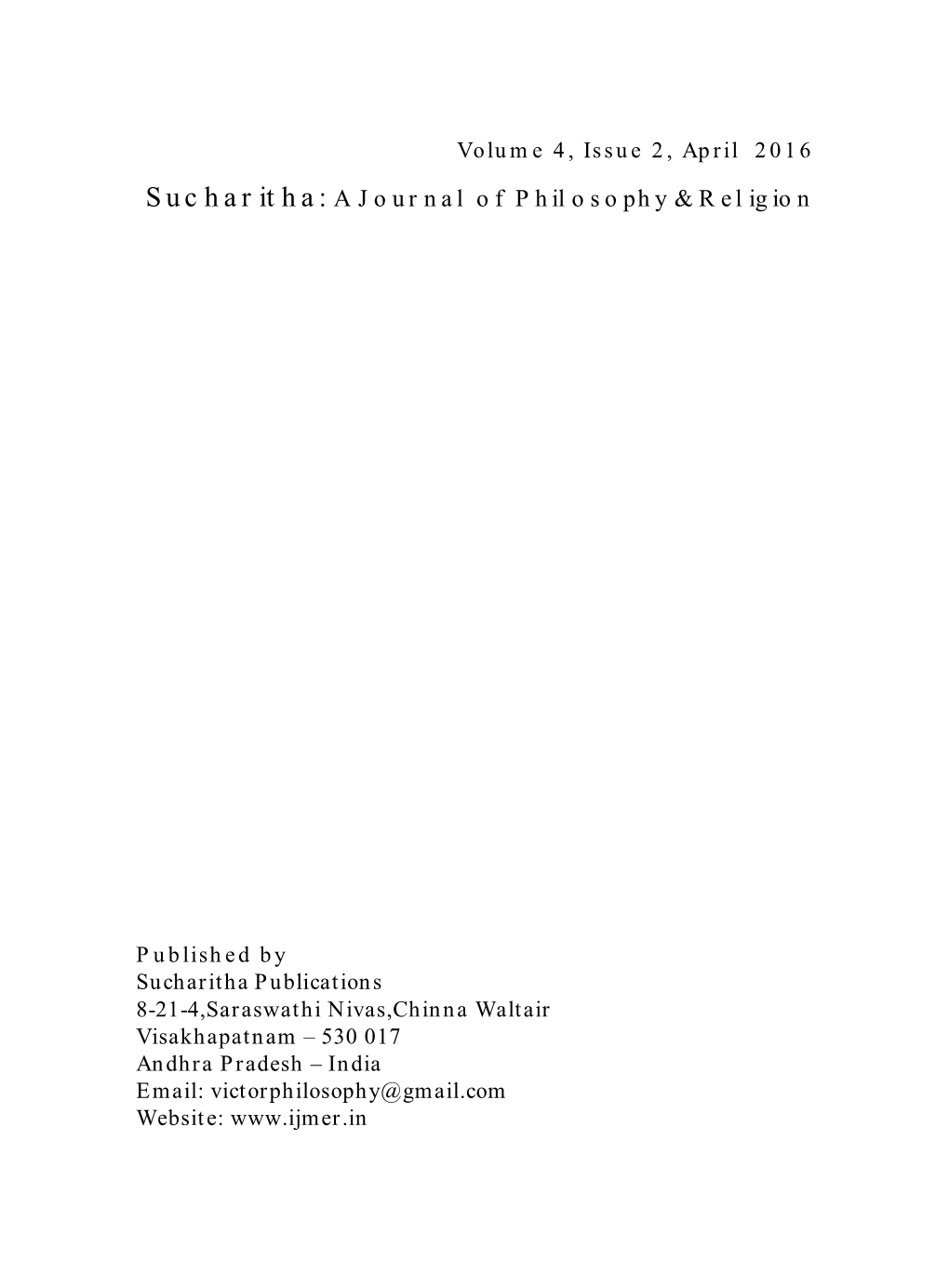 Sucharitha: a Journal of Philosophy & Religion