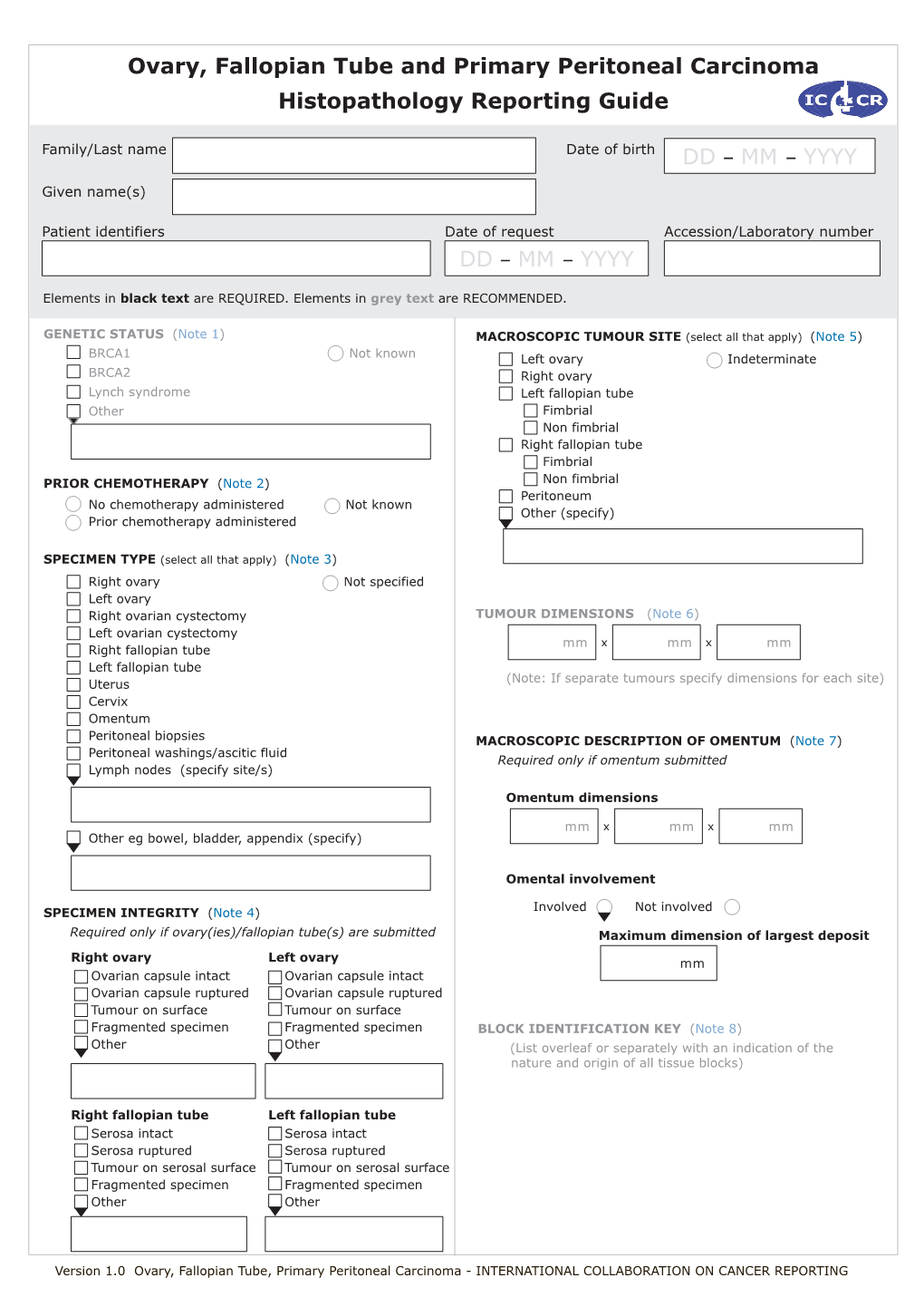 Ovary, Fallopian Tube and Primary Peritoneal Carcinoma Histopathology Reporting Guide