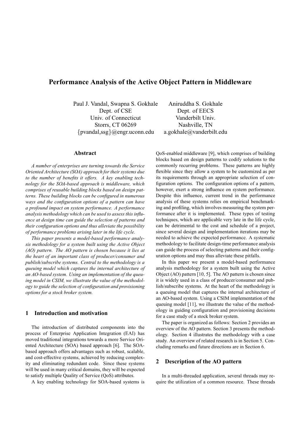Performance Analysis of the Active Object Pattern in Middleware