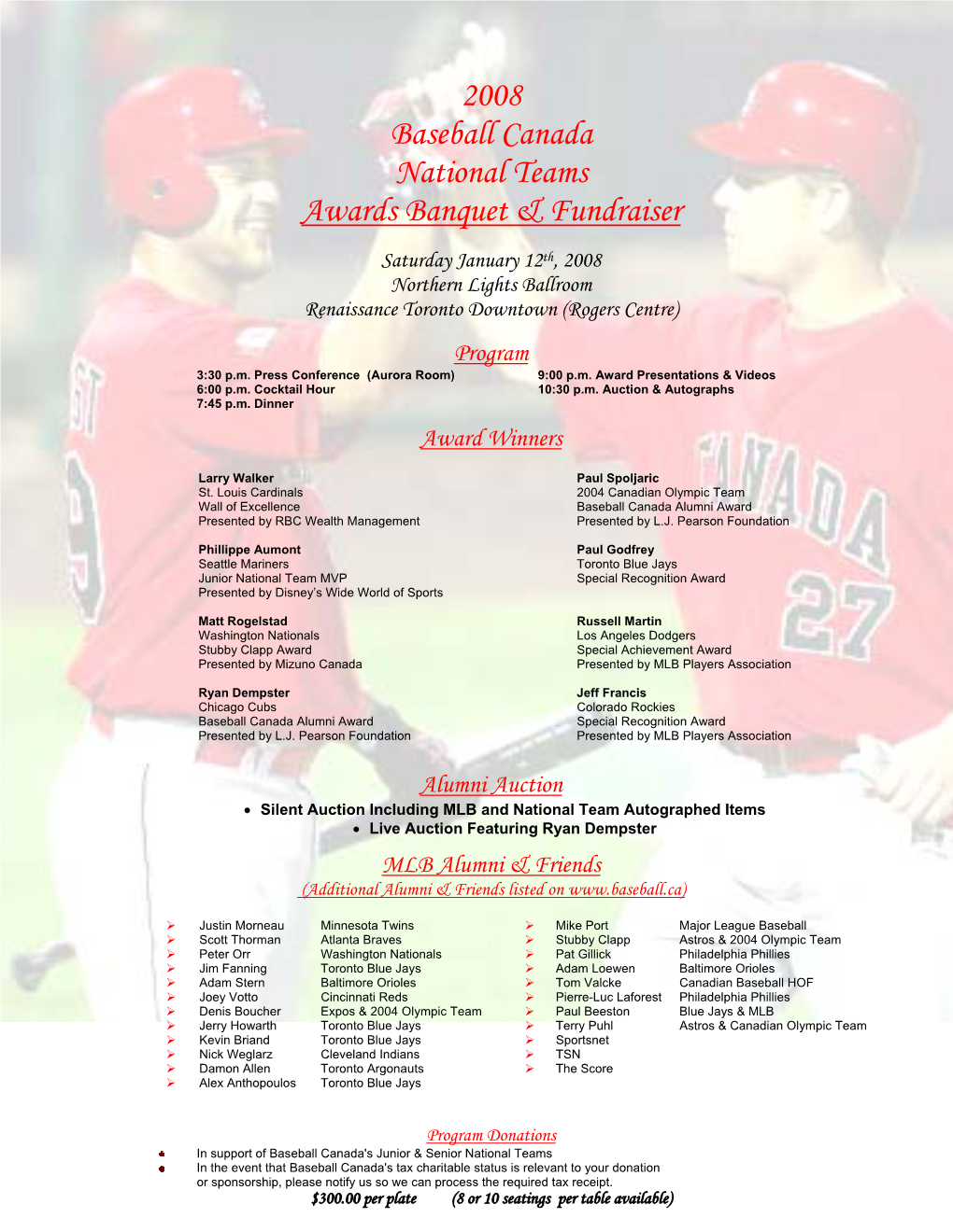 2008 Baseball Canada National Teams Awards Banquet & Fundraiser