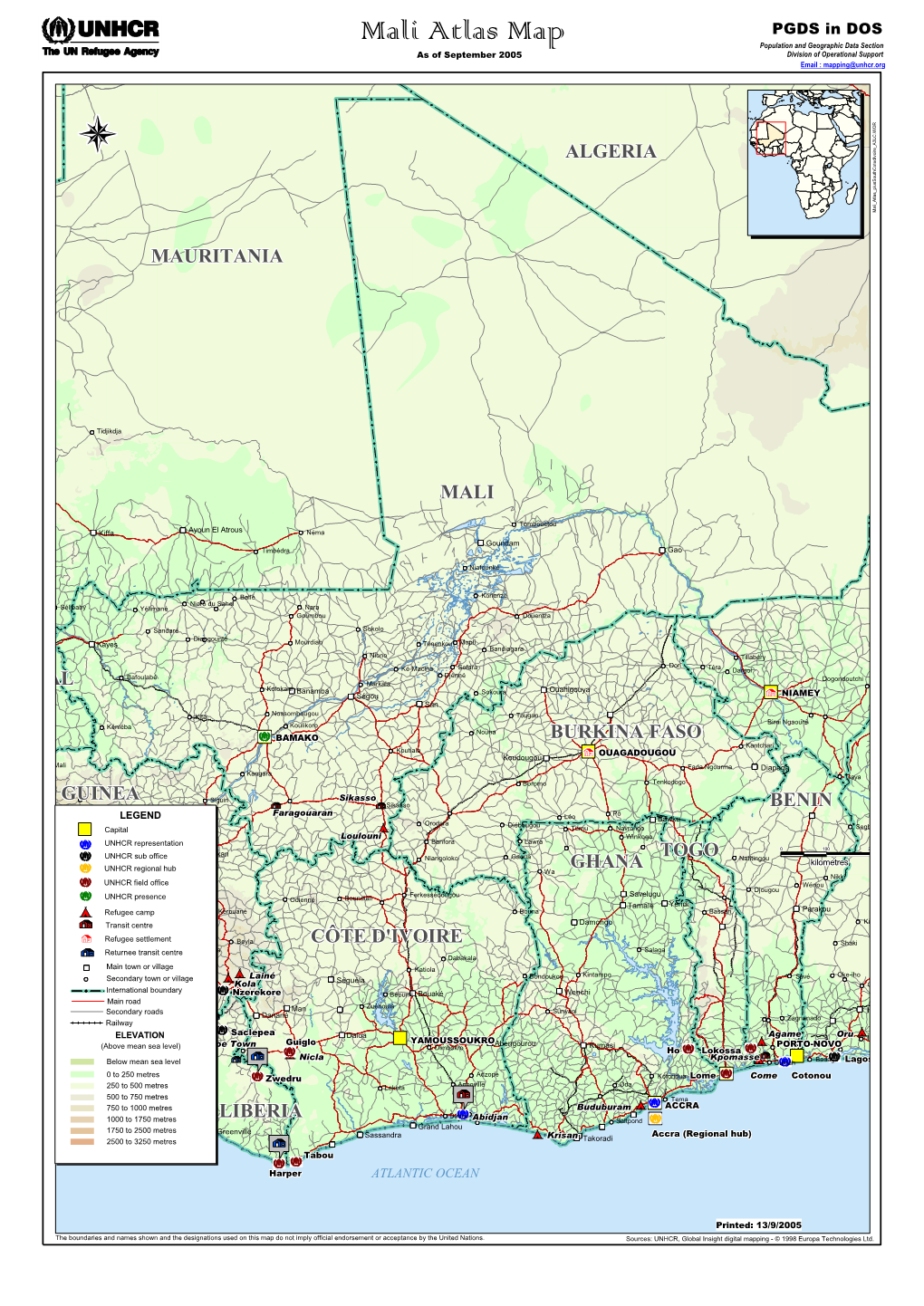 Mali Atlas Map Population and Geographic Data Section As of September 2005 Division of Operational Support Email : Mapping@Unhcr.Org R O W
