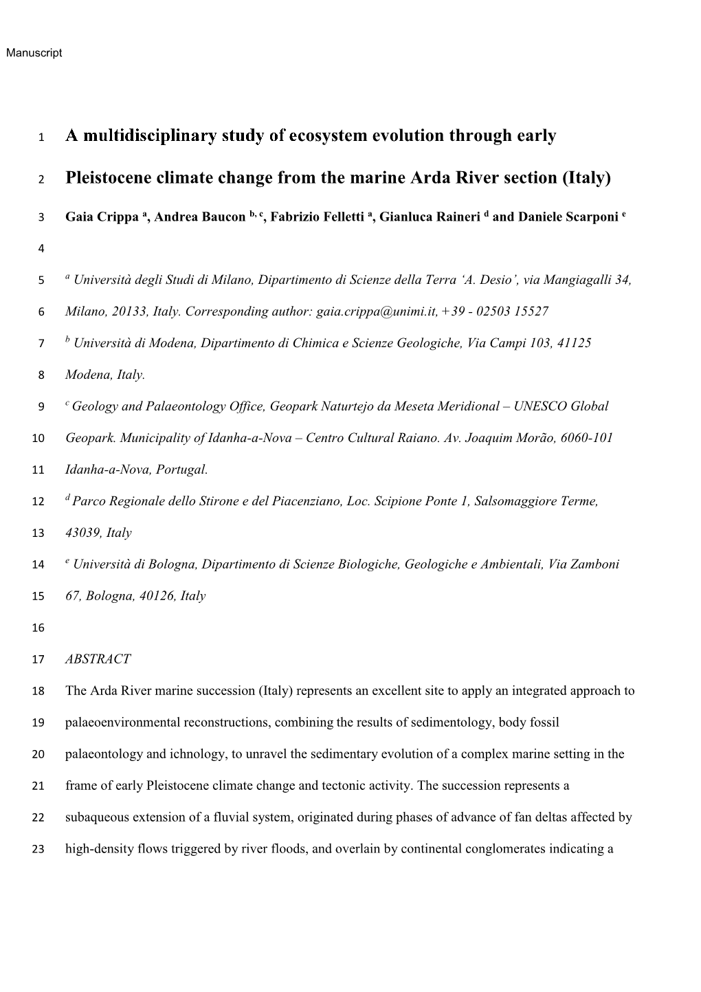 Pleistocene Climate Change from the Marine Arda River Section (Italy)