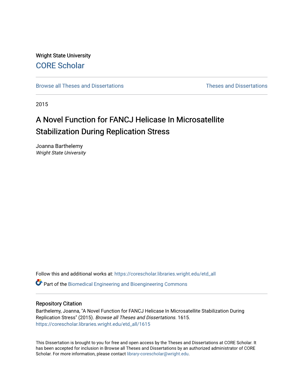 A Novel Function for FANCJ Helicase in Microsatellite Stabilization During Replication Stress