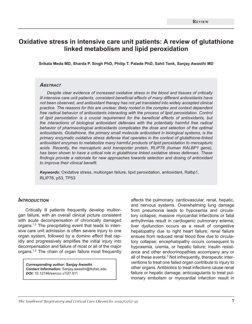 A Review of Glutathione Linked Metabolism and Lipid Peroxidation