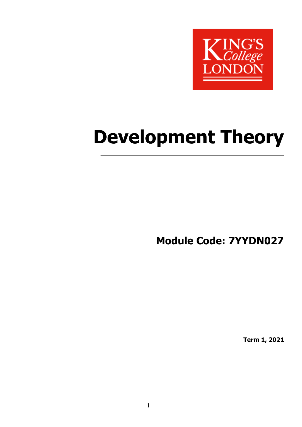 Module Handbook: Development Theory