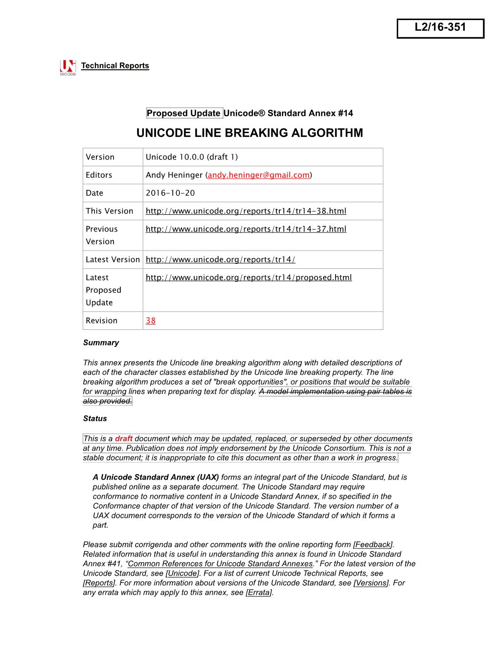 UAX #14: Unicode Line Breaking Algorithm