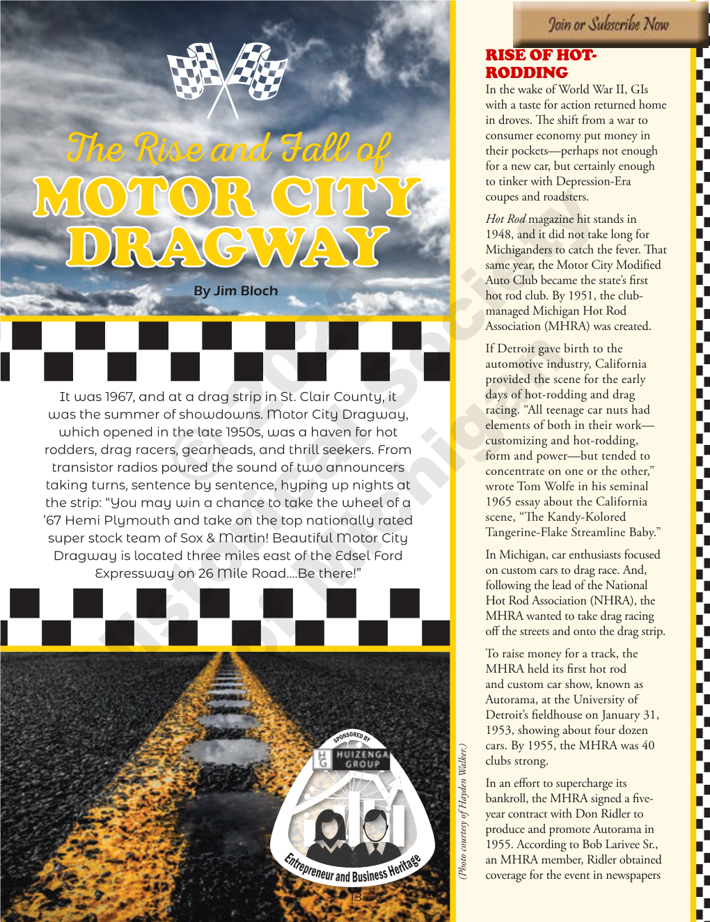 DRAGWAY Same Year, the Motor City Modified Auto Club Became the State’S First by Jim Bloch Hot Rod Club