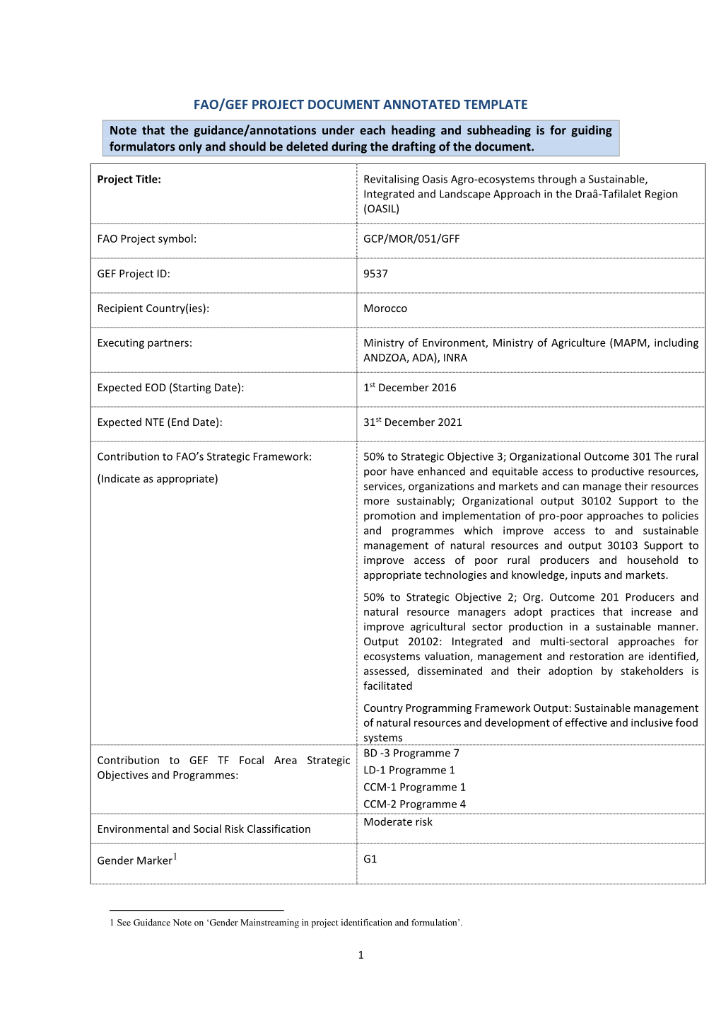 Fao/Gef Project Document Annotated Template