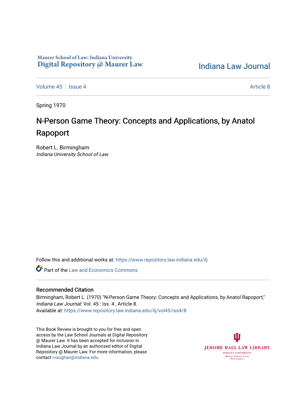N-Person Game Theory: Concepts and Applications, by Anatol Rapoport