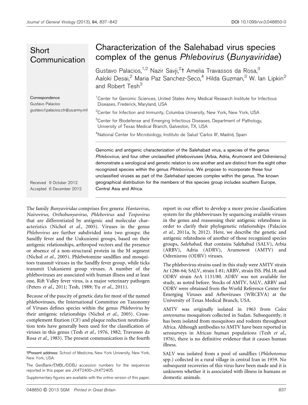 Characterization of the Salehabad Virus Species Complex of the Genus