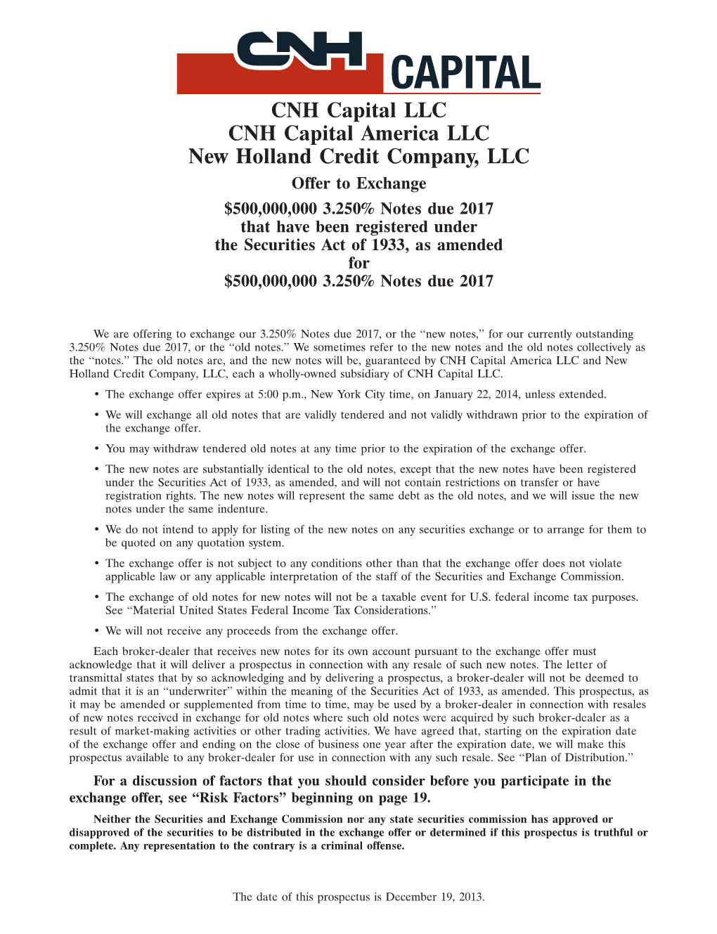 CNH Capital LLC CNH Capital America LLC New Holland Credit