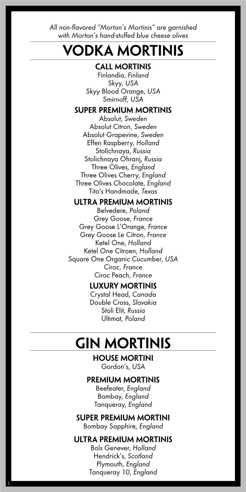 Vodka Mortinis Gin Mortinis