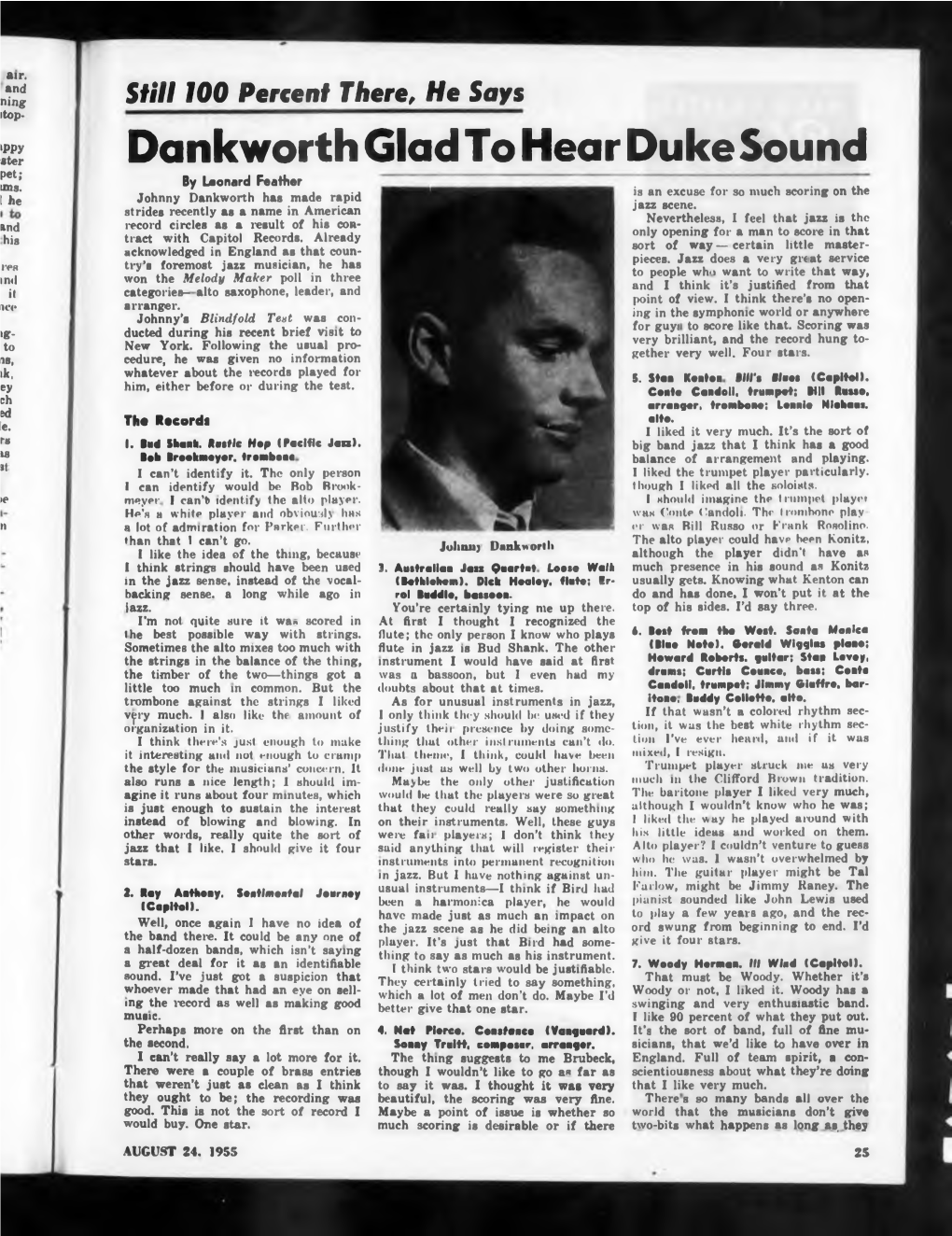 Dankworth Glad to Hear Duke Sound «Ter Pet; by Leonard Feather Uns