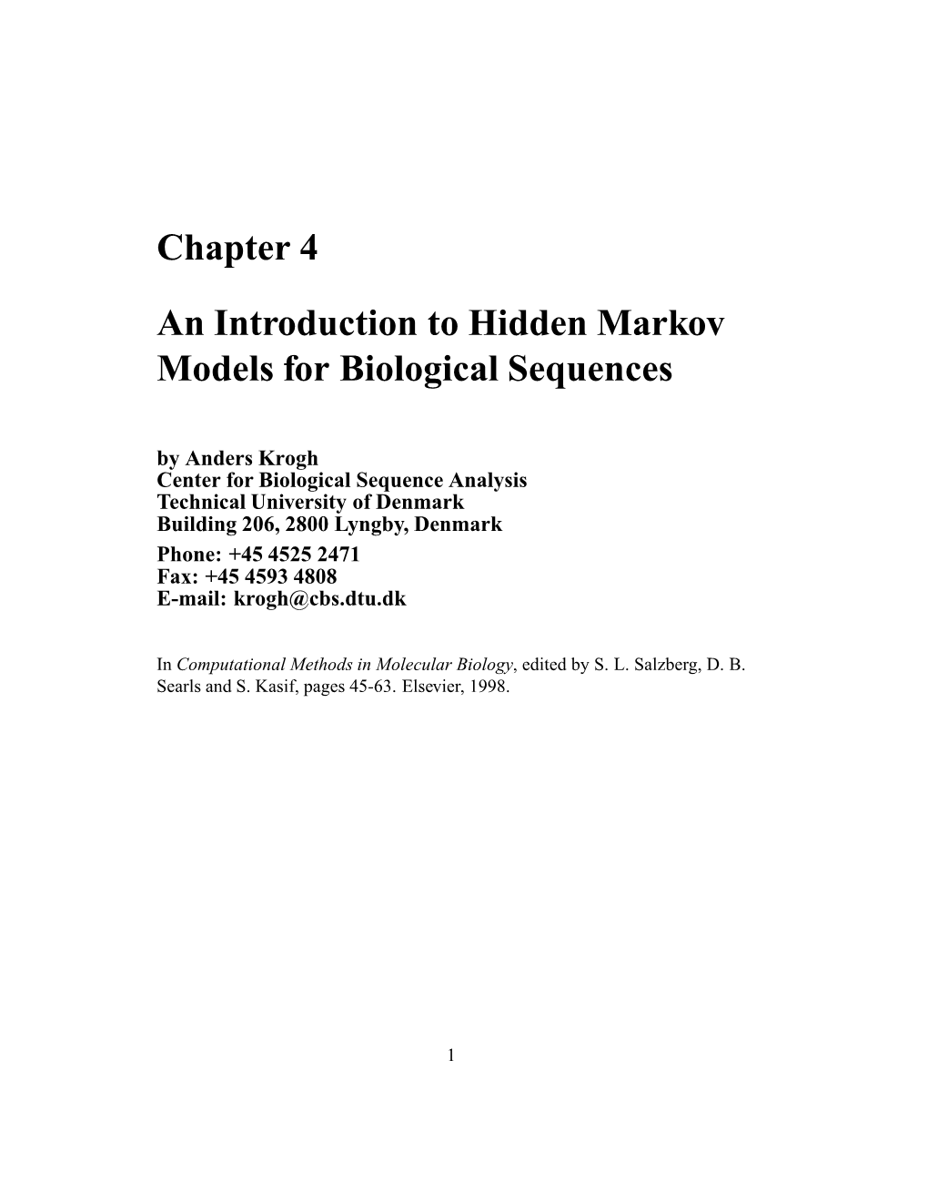 Chapter 4 an Introduction to Hidden Markov Models for Biological