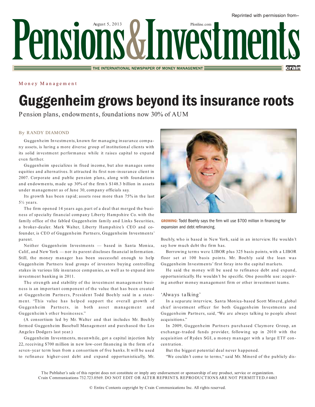 Guggenheim Grows Beyond Its Insurance Roots Pension Plans, Endowments, Foundations Now 30% of AUM