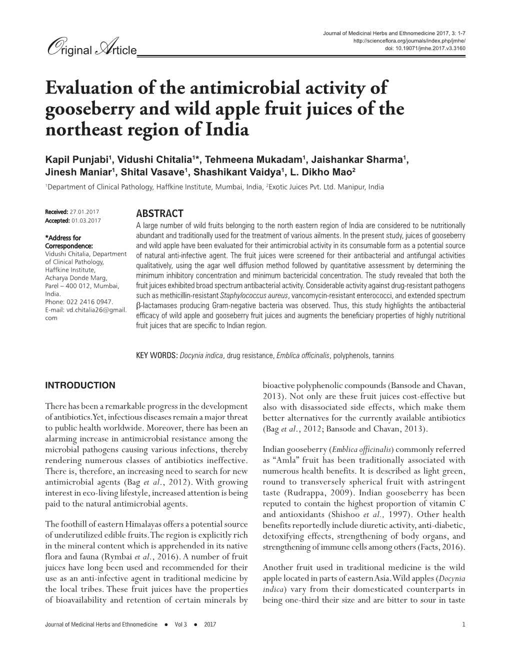 Evaluation of the Antimicrobial Activity of Gooseberry and Wild Apple Fruit Juices of the Northeast Region of India