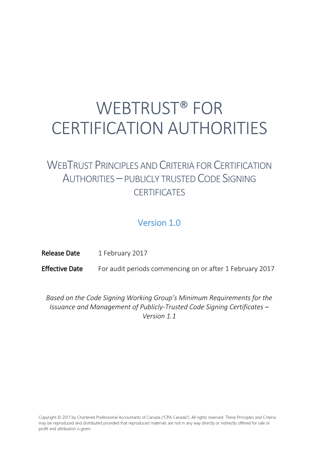 Webtrust® for Certification Authorities