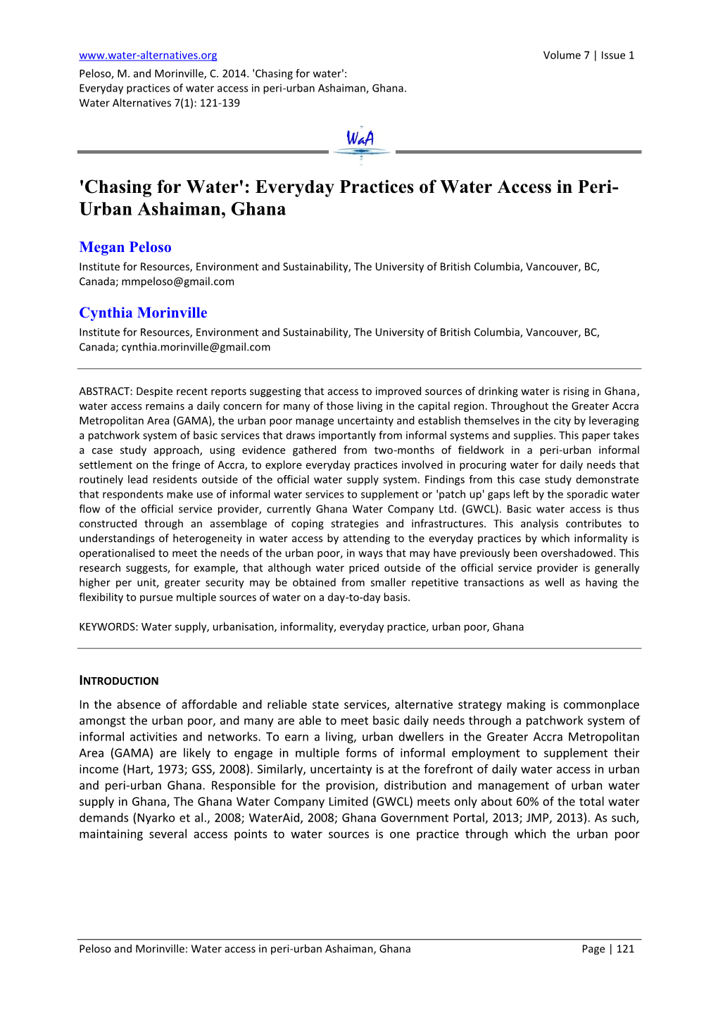 Everyday Practices of Water Access in Peri-Urban Ashaiman, Ghana